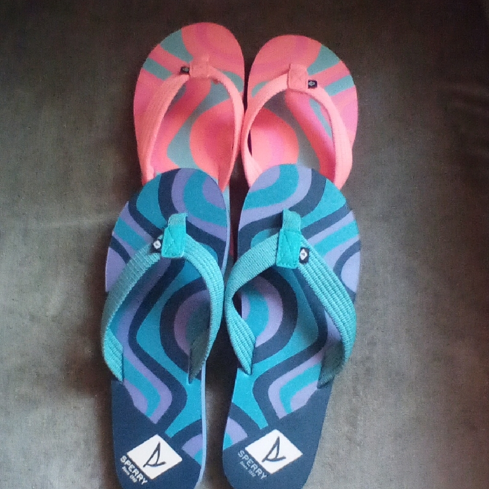 Sperry Pink and Teal Flip Flops